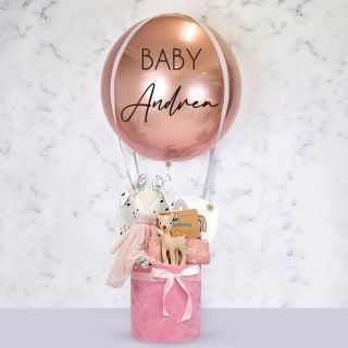 Personalised Reindeer Air Balloon Hamper for Baby Girl