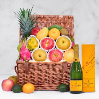 Classic Fruit Gift Basket with Veuve Champange
