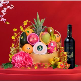 Sweet Golden Deluxe Chinese New Year Hamper with Wine or Champagne