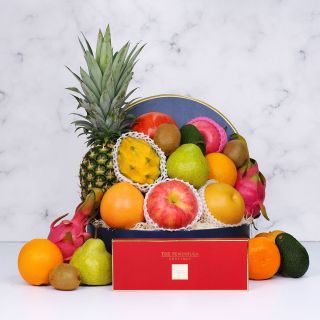 Fruit Hamper includes apple, pear and dragon fruits with Almond Thins