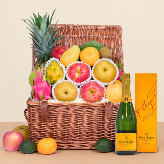 Classic Fruit Gift Basket with Veuve Champange