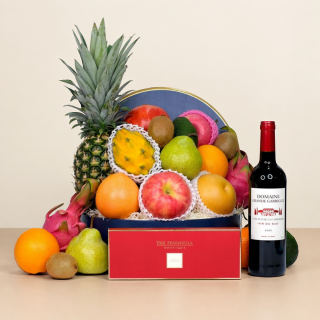 Fresh seasonal fruit hamper with The Peninsula Boutique almond thins
