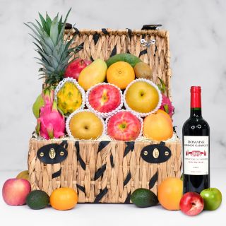 Deluxe Fruit Hamper with Corporate Wine