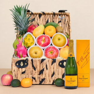 Deluxe Fruit Hamper & Veuve Clicquot Yellow Label Champagne