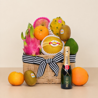Fruit Hampers-Sweet Harvest Mini Moet Fruit Basket