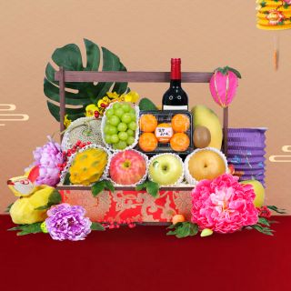 Mid-Autumn Hampers-Moonlight Japanese/Korean Fruit Hamper with Wine and Mooncake Options
