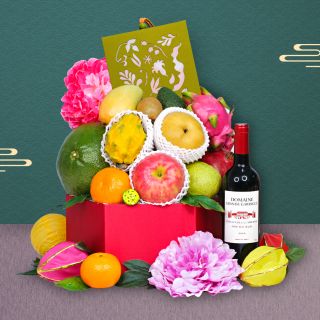 Bright Moon Fruit Gift Box With Landmark Mandarin Oriental Hong Kong Mooncake & Wine or Champagne
