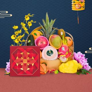 中秋節禮籃-甜蜜豪華中秋水果禮籃配半島月餅(金色)