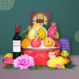 Mid-Autumn Fresh Fruit Hamper with Peninsula Spring Moon Mooncake in Round Handle Basket
