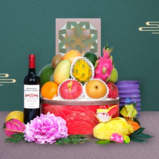 Mid Autumn Hampers-Premium Fruit Hamper with Peninsula Mooncake & Wine or Champagne