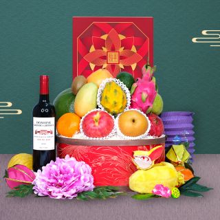 Mid Autumn Hampers-Premium Fruit Hamper with Peninsula Mooncake & Wine or Champagne