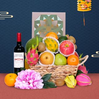 Mid Autumn Hampers-Traditional Mid-Autumn Basket with Peninsula Mooncake & Wine or Champagne