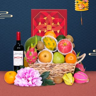 Mid Autumn Hampers-Traditional Mid-Autumn Basket with Peninsula Mooncake & Wine or Champagne