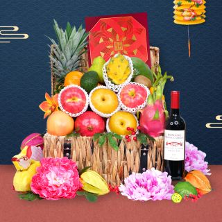 Festive Fruit Hamper with Peninsula Mooncake & Wine or Champagne