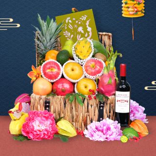 Festive Fruit Hamper with Landmark Mandarin Oriental Hong Kong Mooncake & Wine or Champagne
