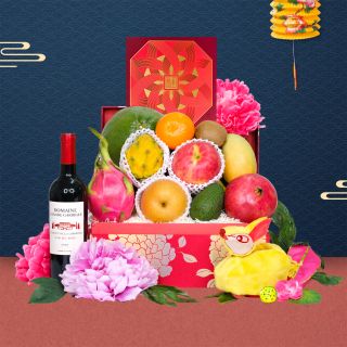 Gold Blossom Fruit Hamper With Peninsula Mooncake & Wine or Champagne