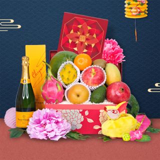 中秋節禮籃-古色花卉水果禮盒配半島月餅及紅酒或香檳