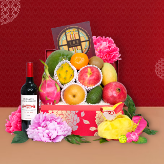 Gold Blossom Fruit Hamper with The Peninsula Spring Moon Mooncake & Wine