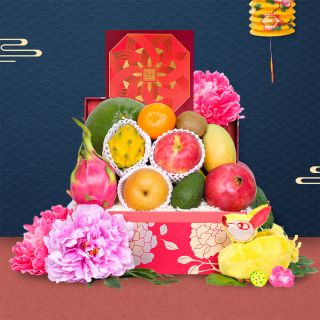 Gold Blossom Fruit Hamper with Peninsula Mooncake