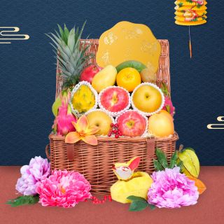 Mid Autumn Hampers-Classic Mid Autumn Fruit Hamper with Shangri-la Mooncake with Wine or Champagne