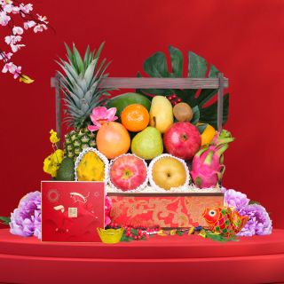 Lunar New Year Hampers-Moonlight Fruit Hamper with Peninsula CNY Pudding