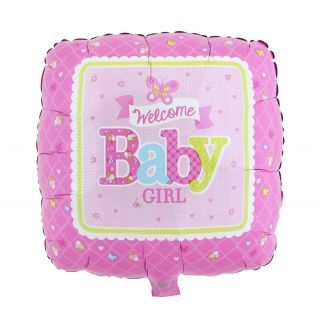 Welcome Baby Girl Square Balloon