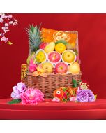 Lunar New Year Hampers-Chinese New Year Gold Blossom Fruit Hamper with Wine or Champagne