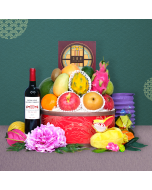 Mid-Autumn Fresh Fruit Hamper with Peninsula Spring Moon Mooncake in Round Handle Basket