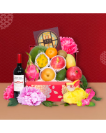 Gold Blossom Fruit Hamper with The Peninsula Spring Moon Mooncake & Wine