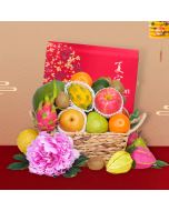 Traditional Mid Autumn Fruit Hamper with Shangri-la Mooncake and Wine or Champagne