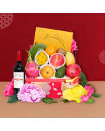 Gold Blossom Fruit Hamper with Kee Wah Mooncake & Wine