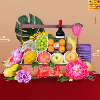 Mid-Autumn Hampers-Moonlight Japanese/Korean Fruit Hamper with Wine and Mooncake Options