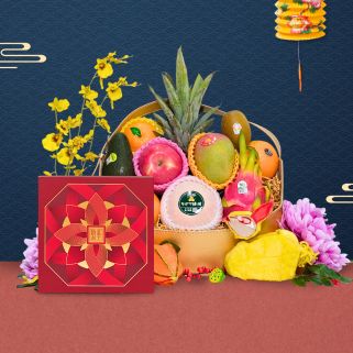 Mid-Autumn Hampers-Sweet Golden Deluxe Mid-Autumn Fruit Hamper with Peninsula Mooncake