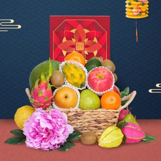 Mid Autumn Hampers-Traditional Fruit Basket with Peninsula Mooncake
