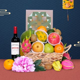 Mid Autumn Hampers-Traditional Mid-Autumn Basket with Peninsula Mooncake & Wine or Champagne