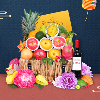 Festive Fruit Hamper with Kee Wah Mooncake & Wine or Champagne
