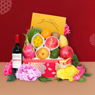 Gold Blossom Fruit Hamper with Kee Wah Mooncake & Wine