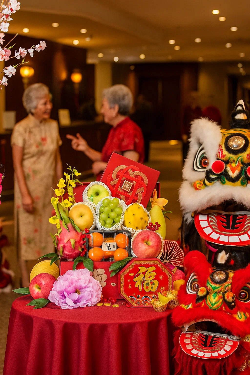 Chinese New Year Hampers- Gold Blossom Japanese/Korean Fruit Hamper with Peninsula CNY Pudding